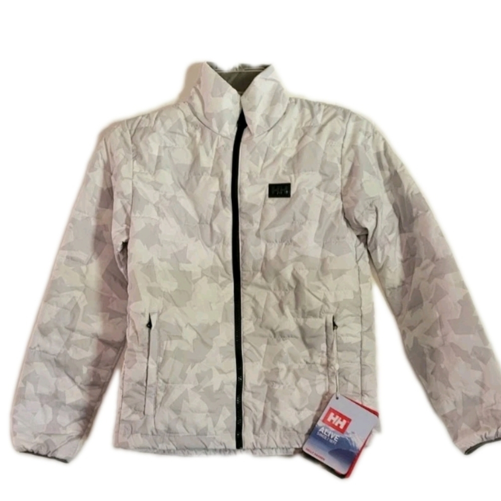 Helly Hansen Jr LifaLoft Insulated Jacket Packable Grey Camo Gorpcore Outdoor